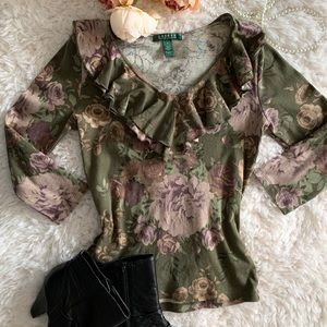 Ralph Lauren Ruffled V neck knit top